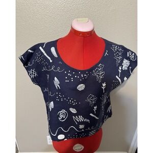 Jenny Lemons Matching Set Top L Pants M Navy Abstract‎ Print Womens